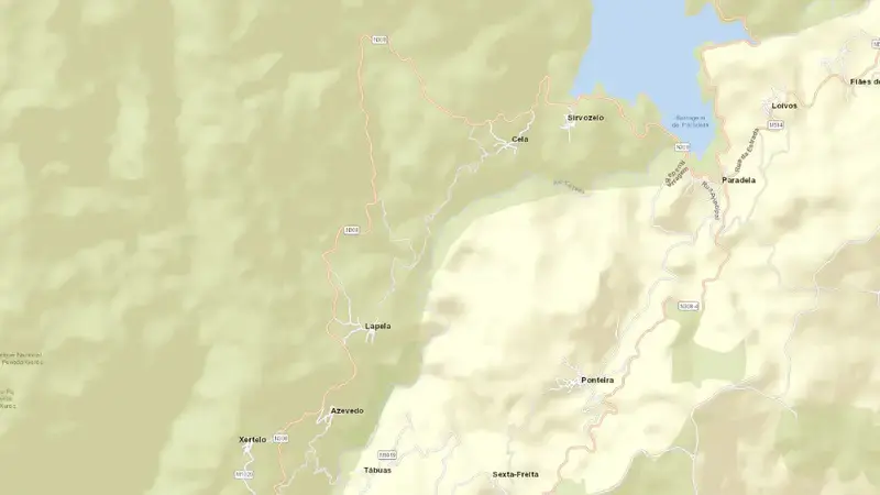 Road map of Alto Rabagão reservoir, Braga, Norte, Portugal