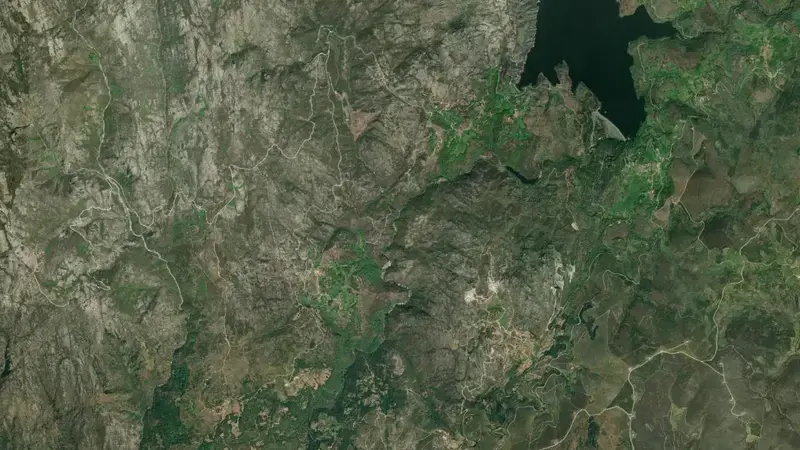 Satellite view of Alto Rabagão reservoir, Braga, Norte, Portugal