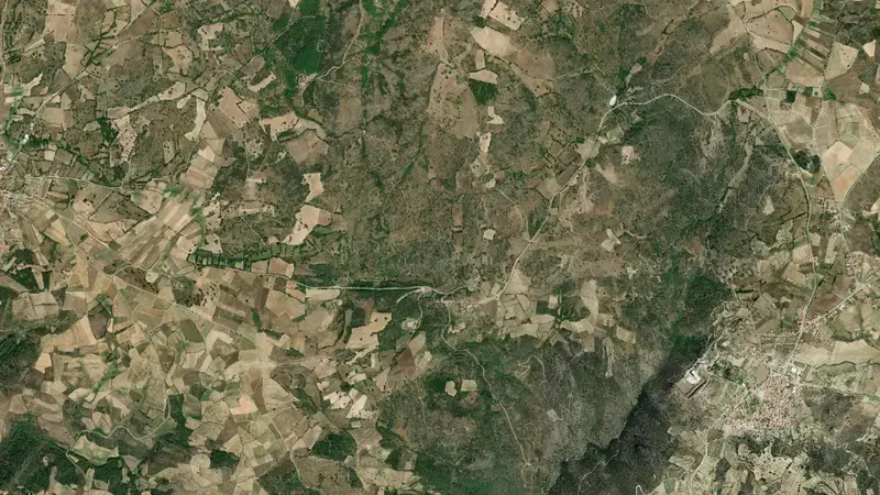 Satellite view of Bemposta reservoir, Bragança, Norte, Portugal