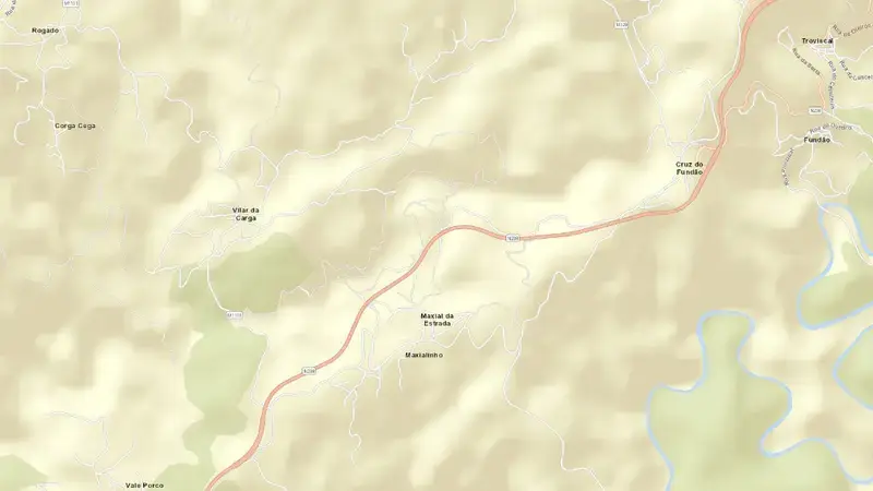Road map of Bouçã reservoir, Leiria, Centro, Portugal