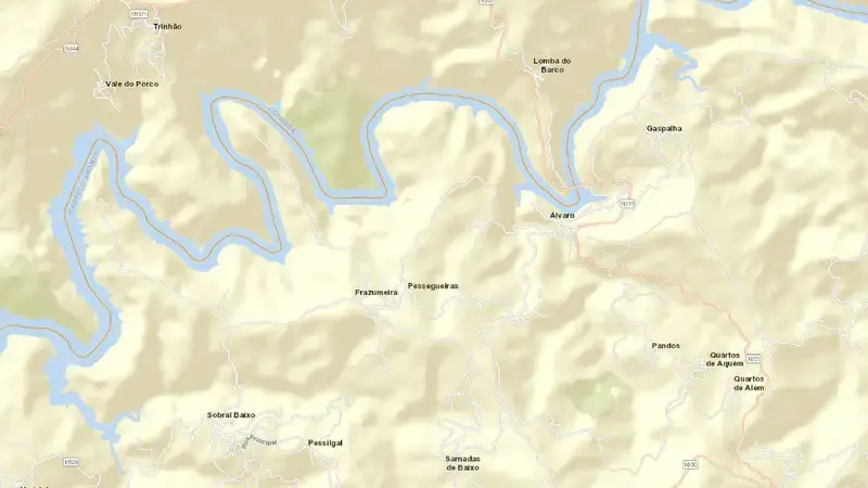 Road map of Cabril reservoir, Castelo Branco, Centro, Portugal