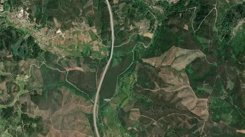 Satellite view of Caldeirão reservoir, Coimbra, Centro, Portugal