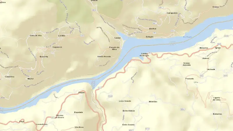 Road map of Carrapatelo reservoir, Porto, Norte, Portugal