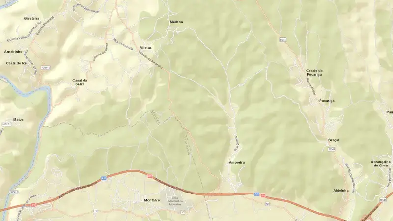 Road map of Castelo de Bode reservoir, Santarém, Centro, Portugal