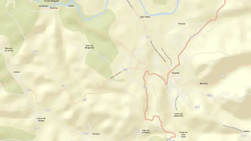 Road map of Fronhas reservoir, Coimbra, Centro, Portugal