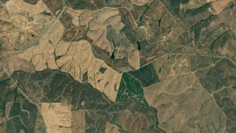 Satellite view of Lucefécit reservoir, Évora, Alentejo, Portugal