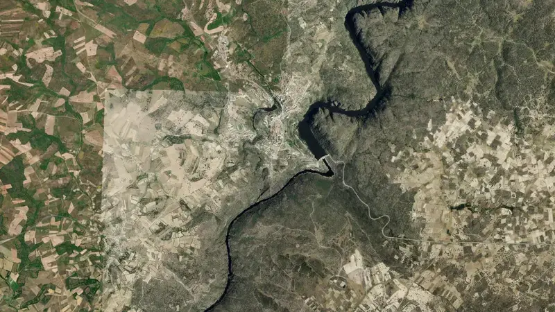 Satellite view of Miranda reservoir, Bragança, Norte, Portugal