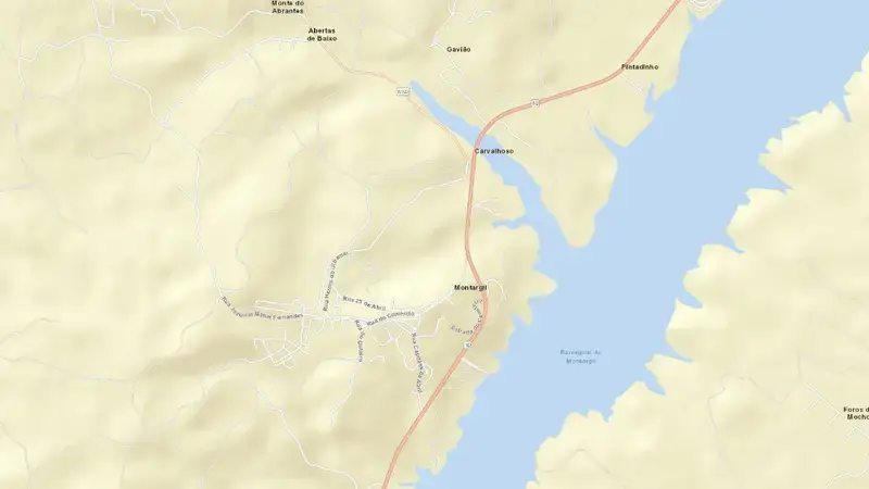 Road map of Montargil reservoir, Portalegre, Alentejo, Portugal