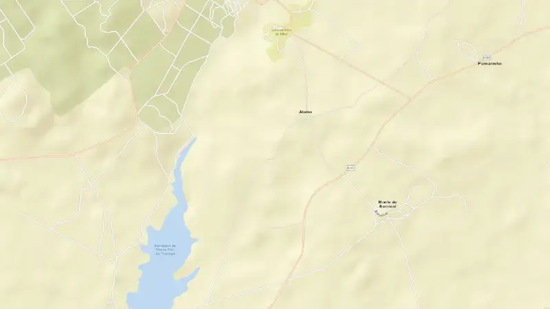 Road map of Monte Novo reservoir, Évora, Alentejo, Portugal