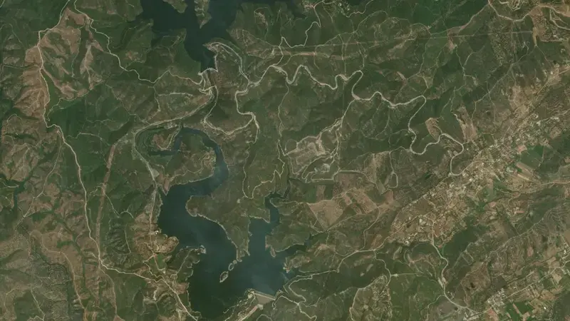 Satellite view of Odelouca reservoir, Faro, Algarve, Portugal