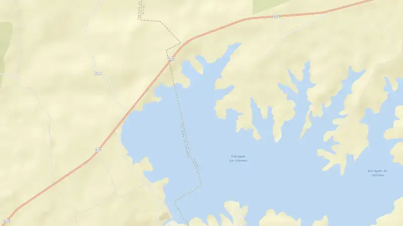 Road map of Odivelas reservoir, Beja, Alentejo, Portugal