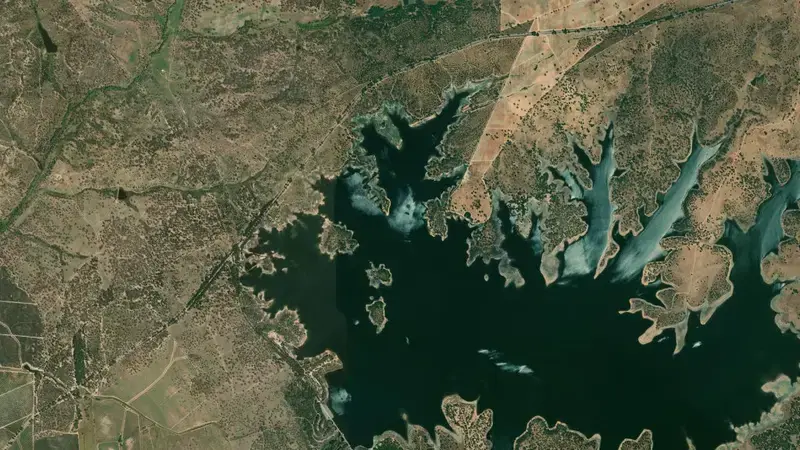 Satellite view of Odivelas reservoir, Beja, Alentejo, Portugal
