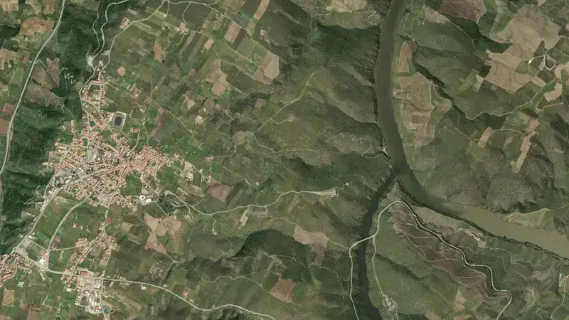 Satellite view of Pocinho reservoir, Guarda, Centro, Portugal