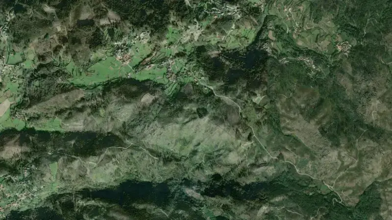 Satellite view of Queimadela reservoir, Braga, Norte, Portugal