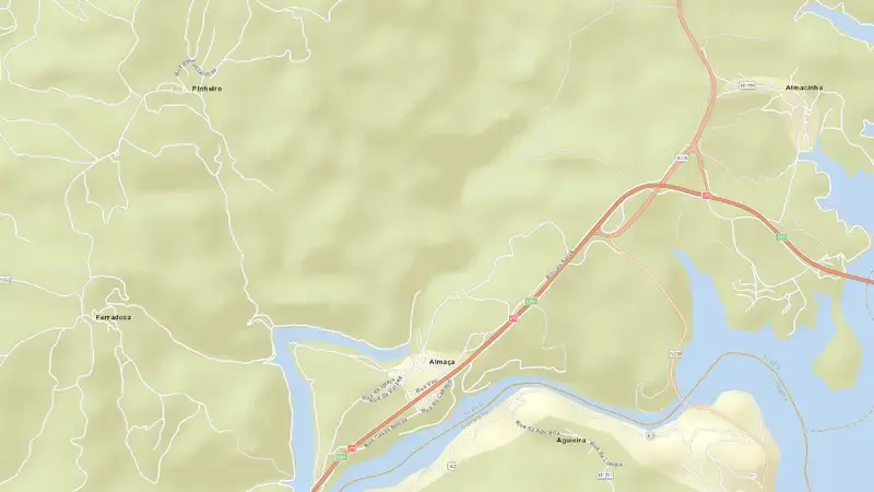 Road map of Raiva reservoir, Coimbra, Centro, Portugal