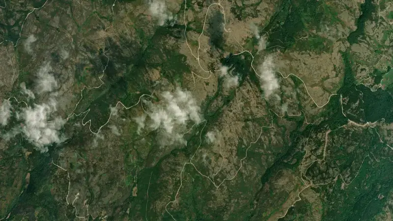 Satellite view of Salamonde reservoir, Braga, Norte, Portugal