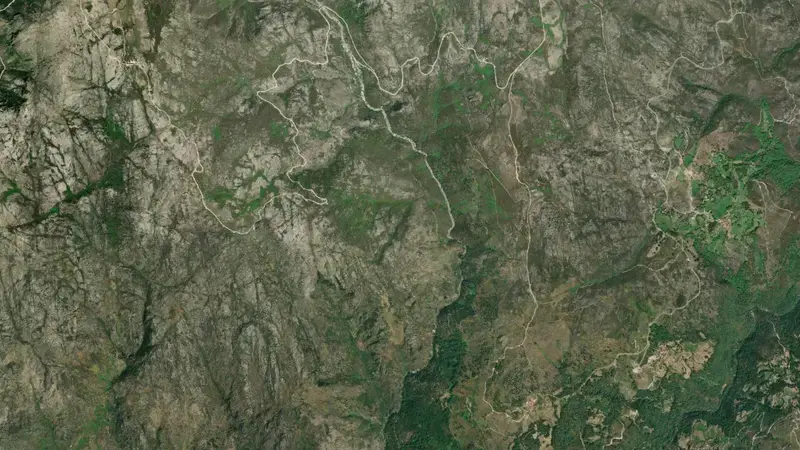 Satellite view of Vilarinho das Furnas reservoir, Braga, Norte, Portugal