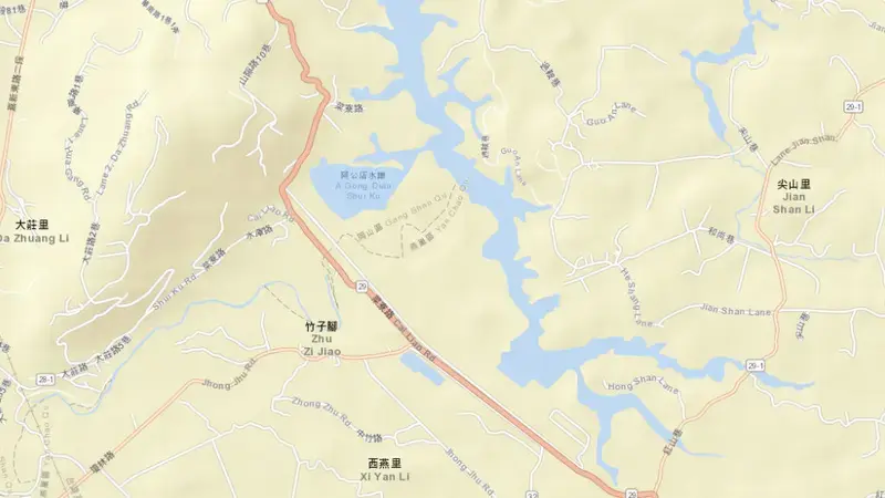 Road map of Agongdian Reservoir reservoir, South, Taiwan