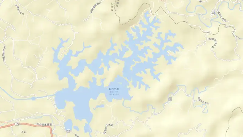 Road map of Baihe Reservoir reservoir, South, Taiwan