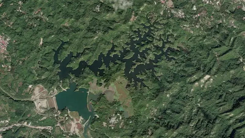 Satellite view of Baihe Reservoir reservoir, South, Taiwan