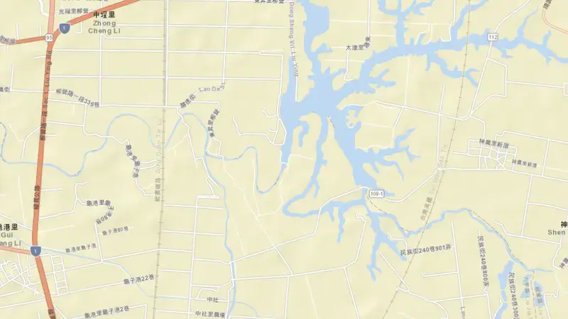 Road map of Deyuanpi Reservoir reservoir, South, Taiwan