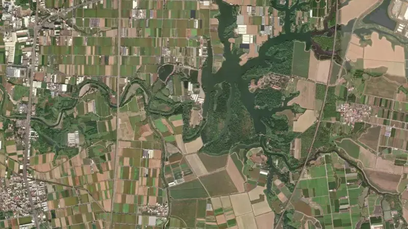 Satellite view of Deyuanpi Reservoir reservoir, South, Taiwan
