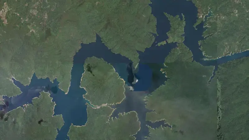Satellite view of Feitsui Reservoir reservoir, North, Taiwan