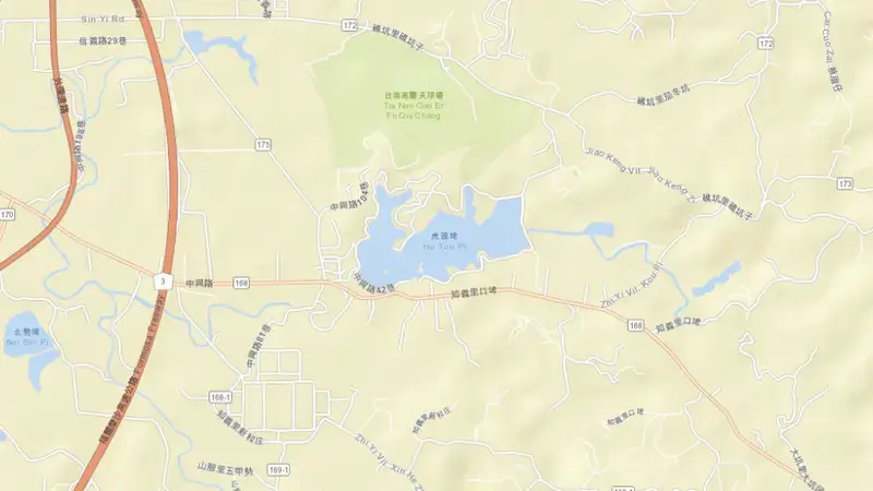 Road map of Hutoupi Reservoir reservoir, South, Taiwan