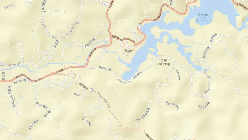 Road map of Mingde Reservoir reservoir, Central, Taiwan