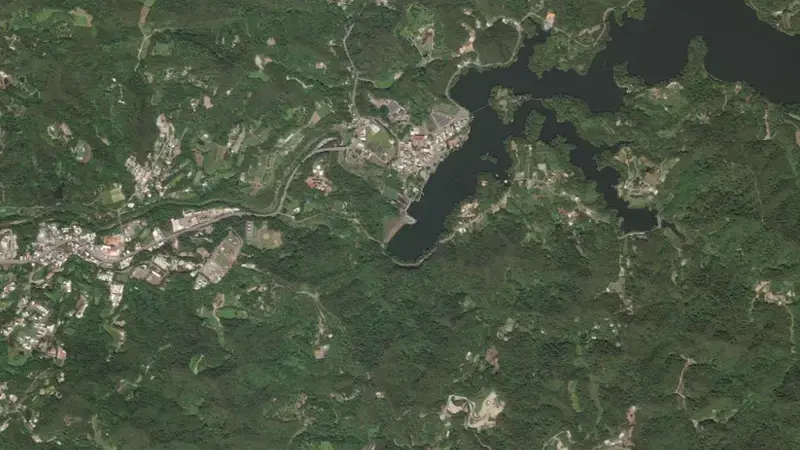 Satellite view of Mingde Reservoir reservoir, Central, Taiwan