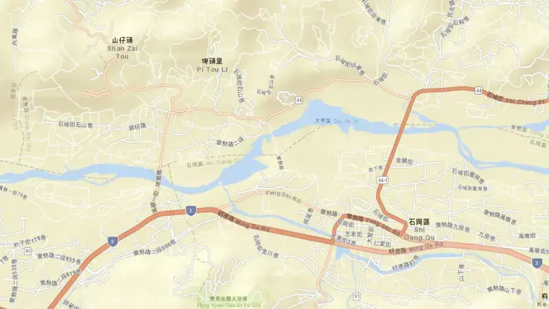 Road map of Shihgang Dam reservoir, Central, Taiwan