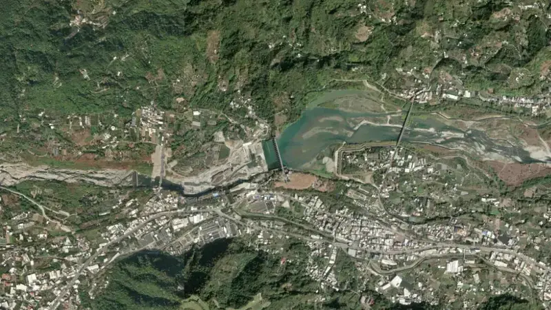 Satellite view of Shihgang Dam reservoir, Central, Taiwan