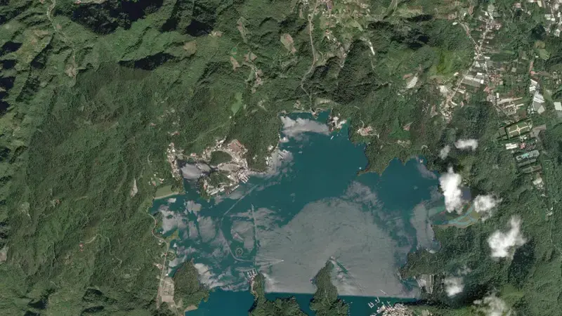 Satellite view of Sun Moon Lake reservoir, Central, Taiwan