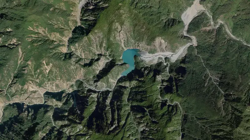 Satellite view of Techi Reservoir reservoir, Central, Taiwan