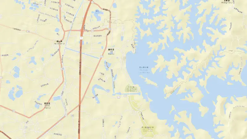 Road map of Wushantou Reservoir reservoir, South, Taiwan