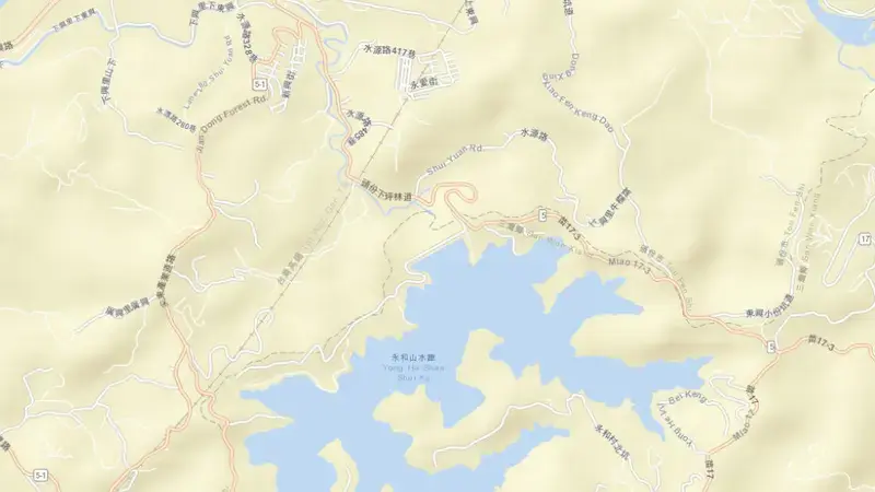 Road map of Yongheshan Reservoir reservoir, Central, Taiwan