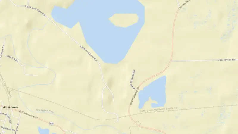 Road map of Aberdeen Lock and Dam reservoir, Georgia, United States