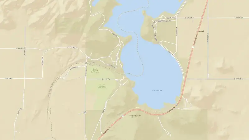 Road map of Altus Lake reservoir, Oklahoma, United States