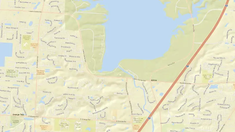 Road map of Alum Creek Lake reservoir, Ohio, United States