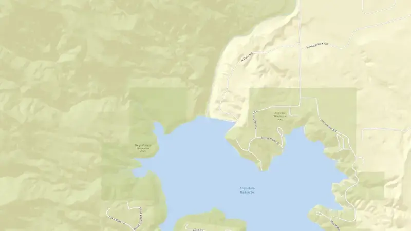 Road map of Angostura Reservoir and Dam reservoir, South Dakota, United States