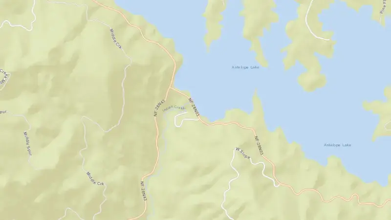 Road map of Antelope Lake reservoir, California, United States