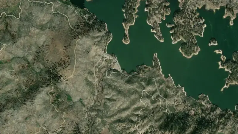 Satellite view of Antelope Lake reservoir, California, United States