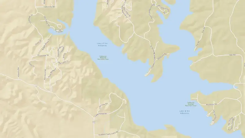 Road map of Arbuckle Lake reservoir, Oklahoma, United States