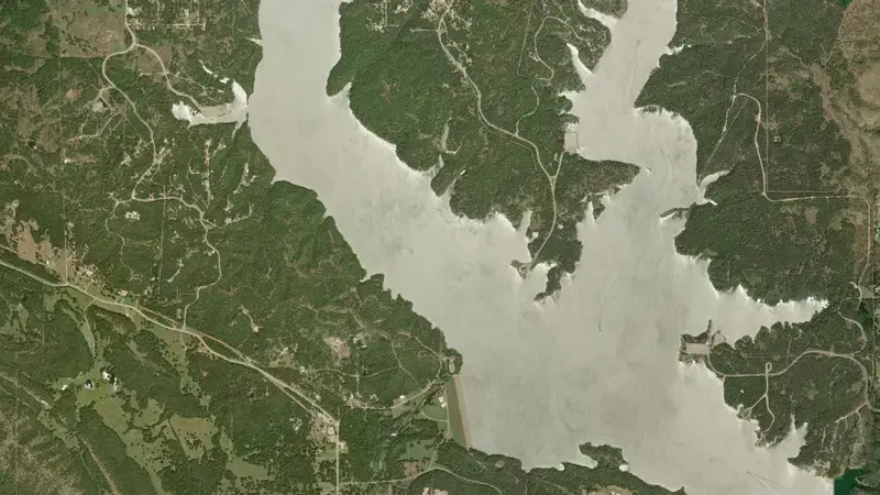 Satellite view of Arbuckle Lake reservoir, Oklahoma, United States