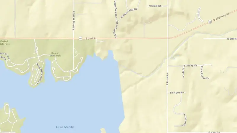 Road map of Arcadia Lake reservoir, Oklahoma, United States