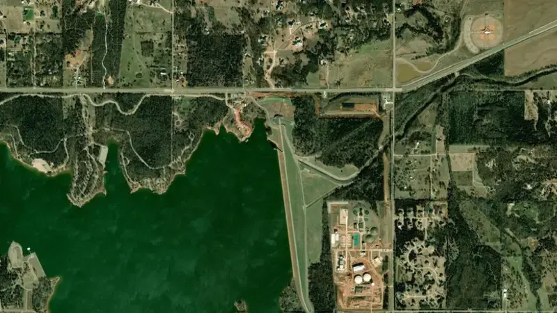 Satellite view of Arcadia Lake reservoir, Oklahoma, United States