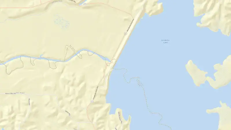 Road map of Arkabutla Lake reservoir, Mississippi, United States