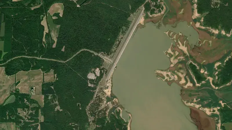 Satellite view of Arkabutla Lake reservoir, Mississippi, United States