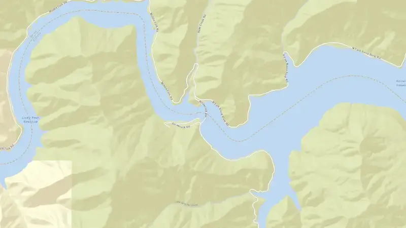 Road map of Arrowrock Reservoir and Dam reservoir, Idaho, United States