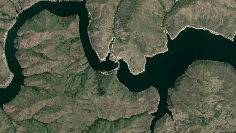 Satellite view of Arrowrock Reservoir and Dam reservoir, Idaho, United States